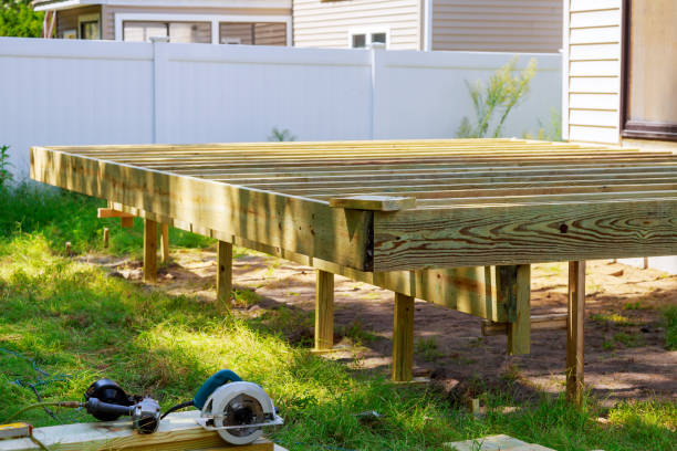 deck construction work in garden with some torx circular saw - nobody hammer home improvement work tool imagens e fotografias de stock