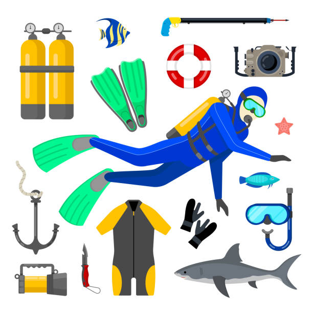 다이빙 장비 세트 - swimming goggles stock illustrations