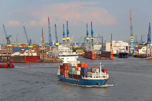 feeder ship in port of Hamburg