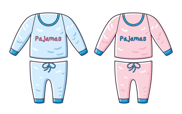 stockillustraties, clipart, cartoons en iconen met roze en blauwe pyjama 's - pakjesavond