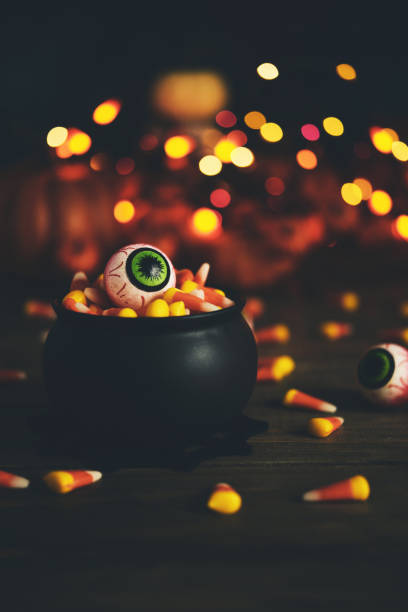 istock Halloween still life with cauldron and eyeballs 1027885722