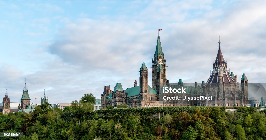 Parliament Hill in Ottawa - Ontario, Canada Parliament Hill - Ottawa, Ontario, Canada. Its Gothic revival suite of buildings is the home of the Parliament of Canada. Canada Stock Photo