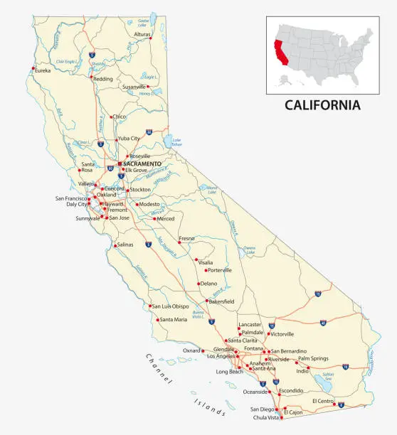 Vector illustration of road map of the US American State of California.