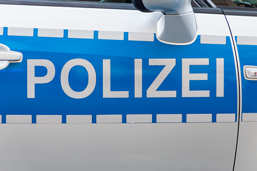 German Polizei Car Label Badge On The Patrol Car Stock Photo