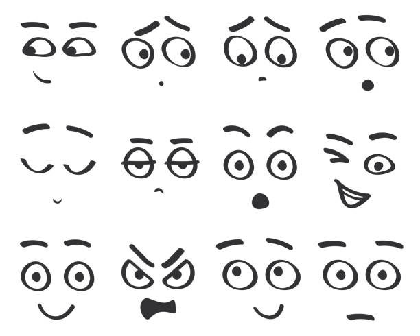 Vector line emoji cartoon faces set. Funny avatar emotions isolated. Vector line emoji cartoon faces set. Funny avatar emotions isolated smirk stock illustrations