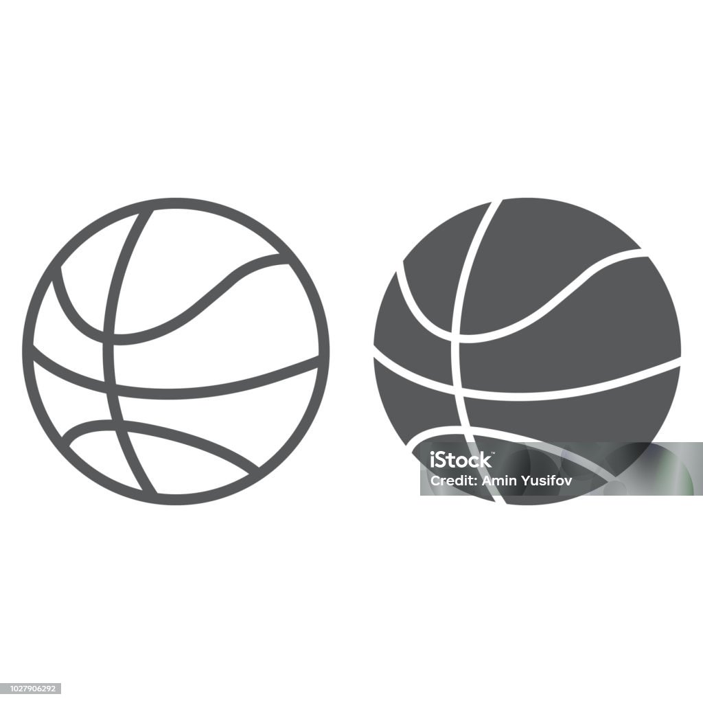 Icono de línea y glifo de bola de baloncesto, juego y deporte, signo de la bola, vector graphics, un patrón linear sobre un fondo blanco, eps 10. - arte vectorial de Pelota de baloncesto libre de derechos