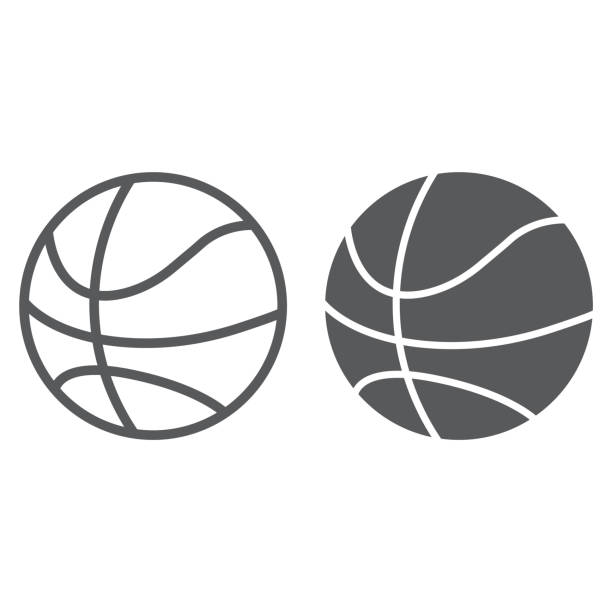 ilustraciones, imágenes clip art, dibujos animados e iconos de stock de icono de línea y glifo de bola de baloncesto, juego y deporte, signo de la bola, vector graphics, un patrón linear sobre un fondo blanco, eps 10. - basketball