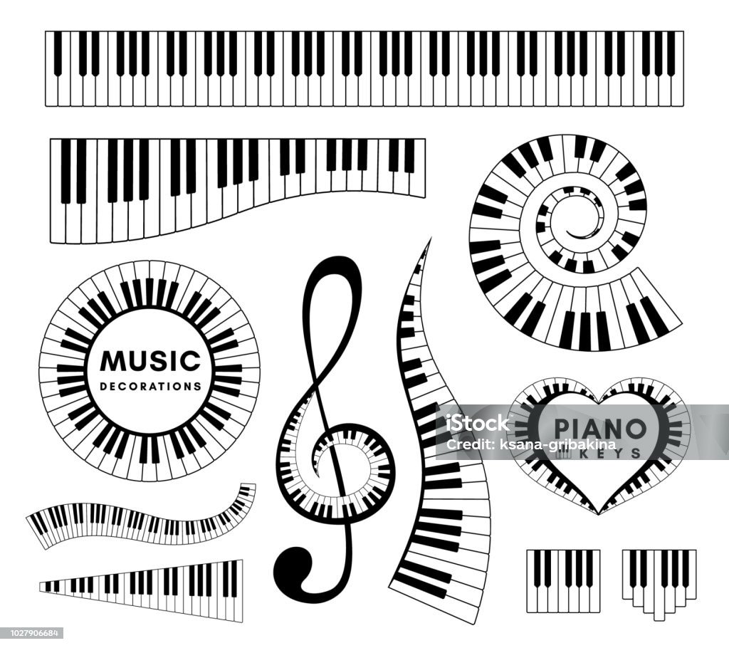 Piano keys decorative design elements. Set of musical vector isolated decorations. Piano Key stock vector