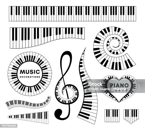 Piano Keys Decorative Design Elements Set Of Musical Vector Isolated Decorations Stock Illustration - Download Image Now