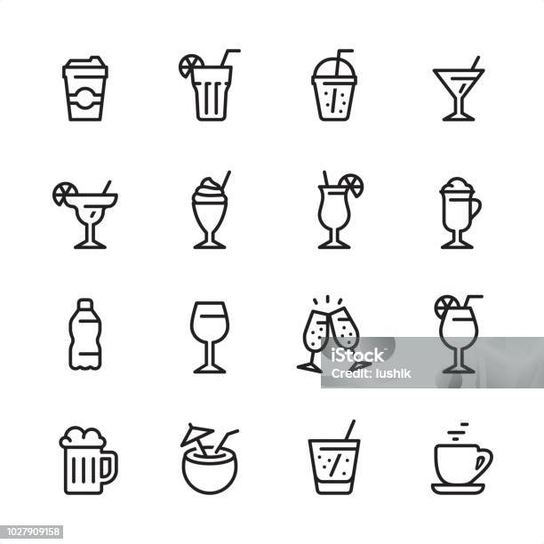 Drink Alcohol Outline Icon Set Stock Illustration - Download Image Now - Icon Symbol, Drink, Drinking