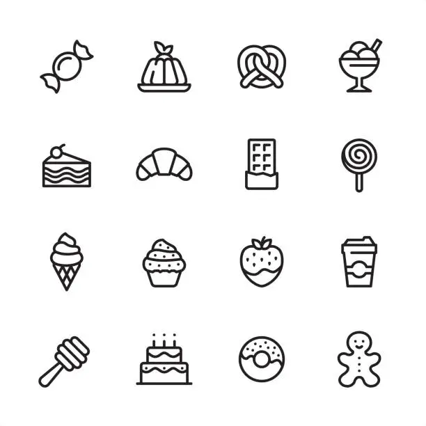 Vector illustration of Sweet Food - outline icon set