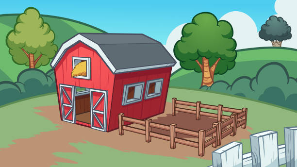 Cartoon farm Cartoon farm background. Vector clip art illustration with simple gradients. Some elements on separate layers. animal pen stock illustrations