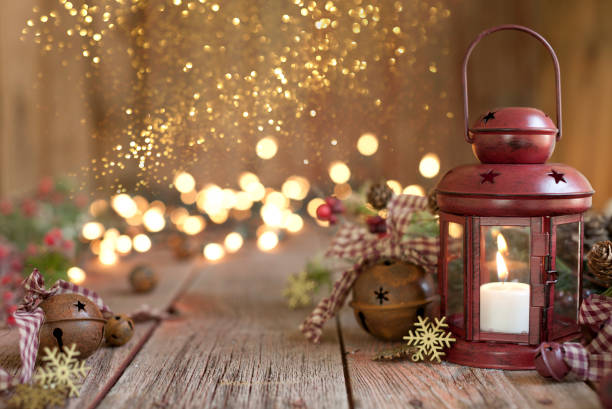 Christmas Red Lantern On An Old Wood Background Stock Photo - Download  Image Now - Christmas, Backgrounds, Holiday - Event - iStock