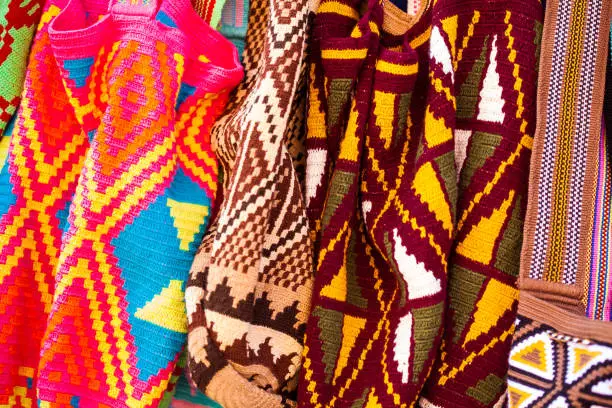 Traditional bags hand knitted by women of the Wayuu community