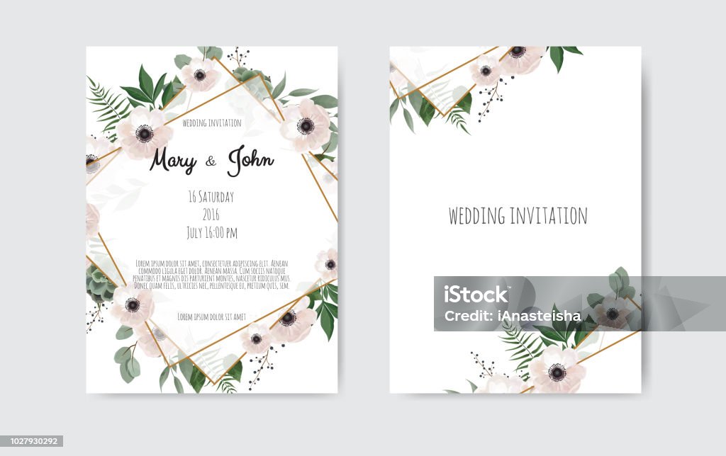 Botanical wedding invitation card template design, white and pink flowers. Vector template set Wedding invite, invitation. Botanical wedding invitation card template design, white and pink flowers. Vector template set Border - Frame stock vector
