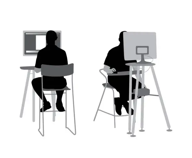 Vector illustration of Tall Desk Computer