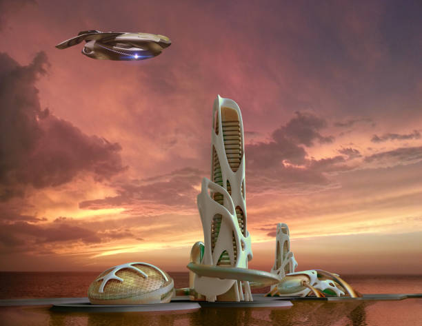 istock Futuristic city architecture for fantasy and science fiction illustrations 1027932904
