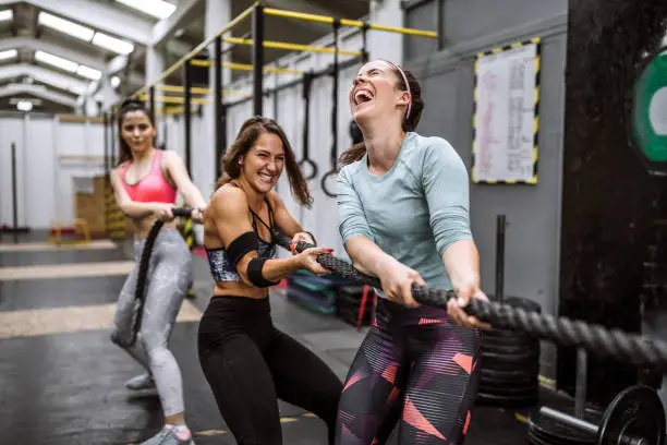 Difficult Rope Cardiovascular Exercise In Indoor Gym On Cross Training