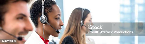 Group Of Diverse Telemarketing Team In Call Center Office Banner Background Stock Photo - Download Image Now