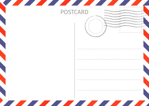 ilustrações de stock, clip art, desenhos animados e ícones de postcard. air mail. postal card illustration for design. travel card design. postcard on white background. - envelope invitation greeting card blank