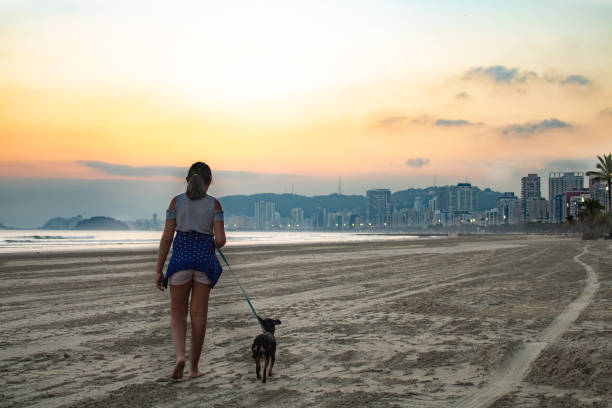Girl with her dog on the beach
