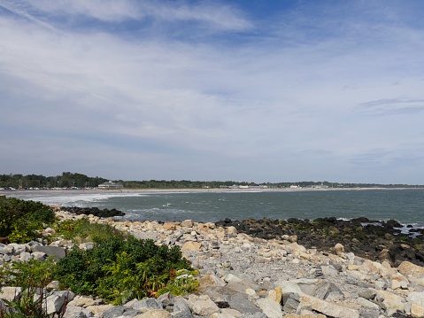 Rocky shoreline of Narragansett, Rhode Island.