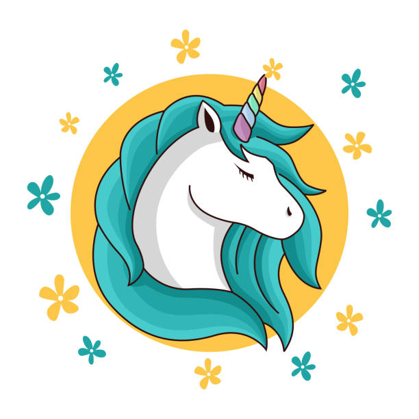 istock Beauty unicorn with green hair and yellow background 1028008402