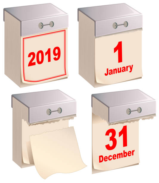 2019 gesetzt, neue und alte abreißen kalender am 1. januar 31. dezember - kalender abreißen stock-grafiken, -clipart, -cartoons und -symbole
