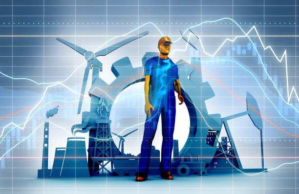 istock Young man and industrial isometric icons set 1028025524
