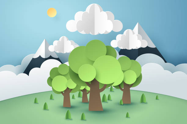 istock Relation of forest and cloud, Paper art concept and world sustainable environment friendly idea 1028025810