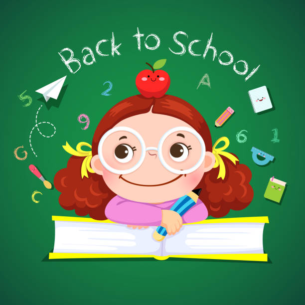 illustrations, cliparts, dessins animés et icônes de petite fille tenir le crayon pour la rentrée à l’école - wisdom university single word student