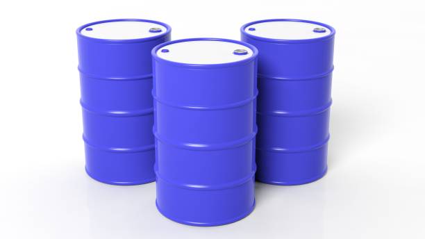 istock Three 3D blue drums/barrels ,isolated on white background 1028053850