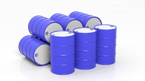 istock 3D blue drums/barrels in stacks, isolated on white background 1028053864