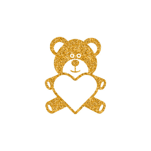 ilustrações de stock, clip art, desenhos animados e ícones de gold glitter icon - teddy love - fluffy bear cute friendship