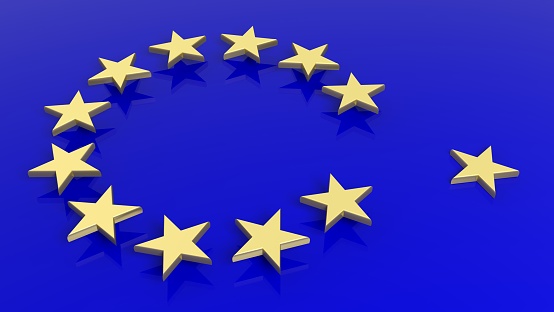 European Union flag on a white background. Place for text. Voter. Voting. Background image.