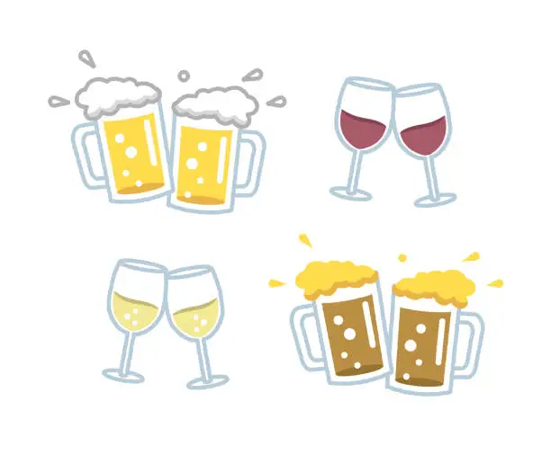 Vector illustration of Various beers and wines