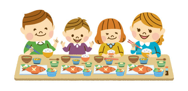 食べる家族 - 食卓点のイラスト素材／クリップアート素材／マンガ素材  ／アイコン素材