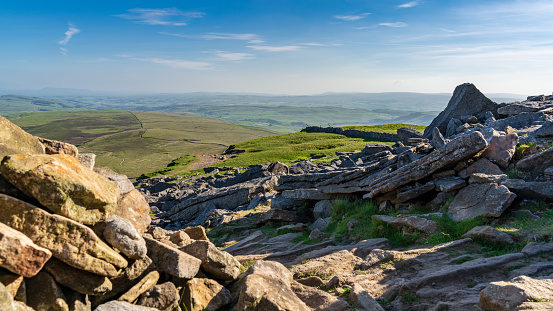 A bright sunny day at Malham Cove in the Yorkshire Dales National Park, UK