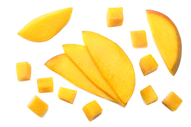 istock mango slice isolated on white background. healthy food. top view 1028078250