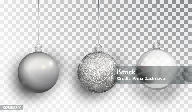 Silber Weihnachtsbaumspielzeugset Isoliert Auf Einem Transparenten Hintergrund Strumpf Weihnachtsschmuck Vectorobjekt Für Weihnachtsmotiv Mockup Realistische Vektorobjekt Abbildung 10 Eps Stock Vektor Art und mehr Bilder von Silber