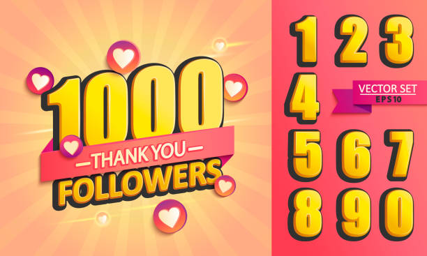 Set of numbers for Thank you followers Design. Set of numbers for Thanks followers design.Thank you followers congratulation card. Vector illustration for Social Networks. Web user or blogger celebrates and tweets a large number of subscribers. number 1000 stock illustrations