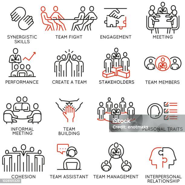 Vektorset Von Linearen Icons Für Geschäftsprozess Teamarbeit Personalmanagement Und Interessengruppen Mono Line Piktogramme Und Infografiken Designelemente Teil 6 Stock Vektor Art und mehr Bilder von Icon