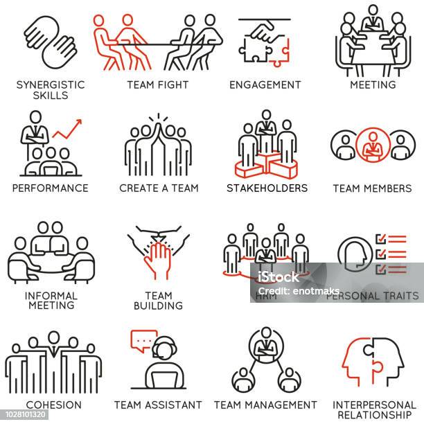 Vector Set Of Linear Icons Related To Business Process Team Work Human Resource Management And Stakeholders Mono Line Pictograms And Infographics Design Elements Part 6 Stock Illustration - Download Image Now