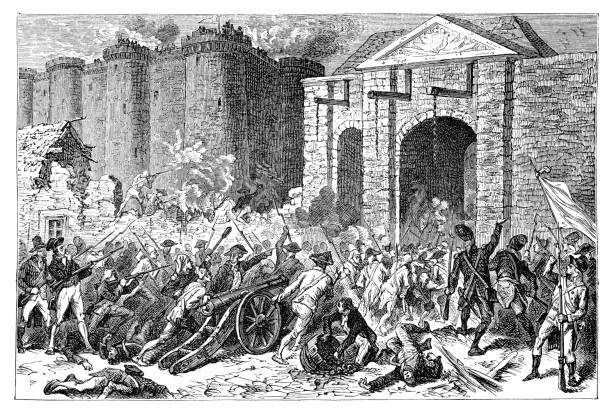 Storming of the Bastille Paris France 1789 illustration The Storming of the Bastille occurred in Paris, France, on the afternoon of 14 July 1789. The medieval fortress, armory, and political prison in Paris known as the Bastille represented royal authority in the centre of Paris.
Drawing F. Lix - Graveur : Barbant
Original edition from my own archives
Illustrierte Geschichte 1883 storming stock illustrations