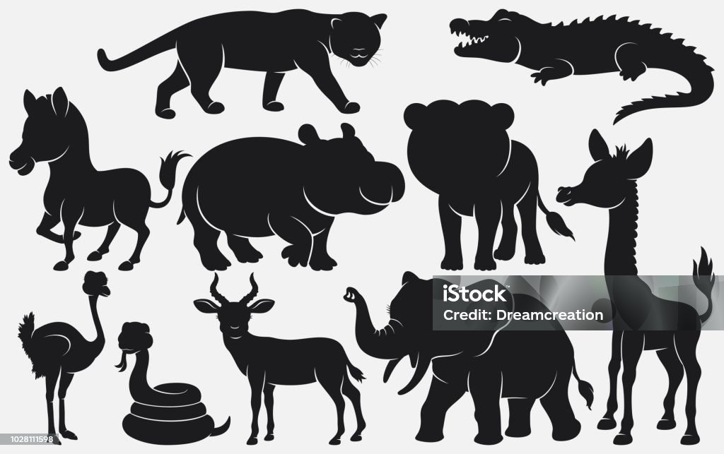 Set of black silhouettes wild animals cartoon on white background Vector illustration of Set of black silhouettes wild animals cartoon on white background Lion - Feline stock vector