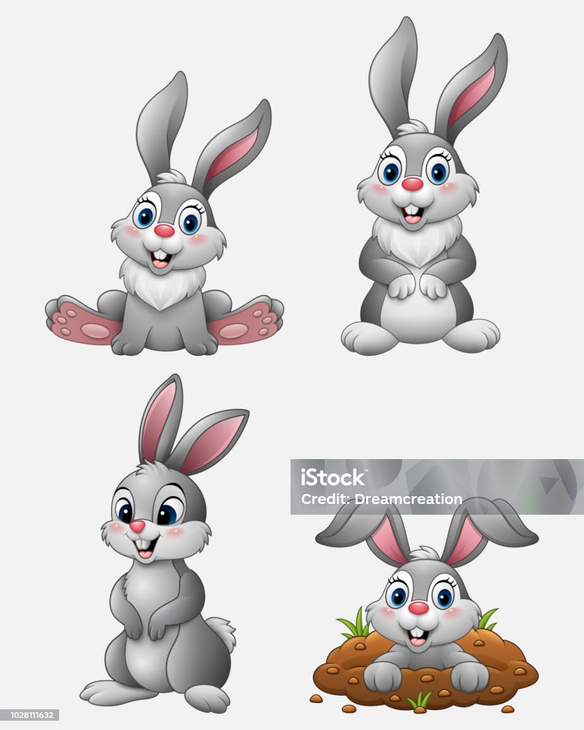 Ilustración de Sistema De La Colección De Dibujos Animados Divertidos  Conejos y más Vectores Libres de Derechos de Conejo - Animal - iStock