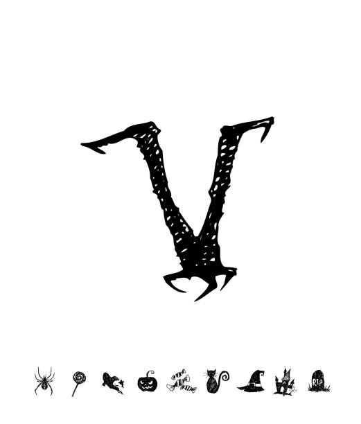 Halloween poster Hand drawn Halloween illustration graffiti letter v stock illustrations