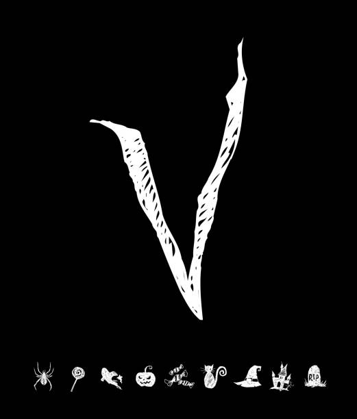 Halloween poster Hand drawn Halloween illustration graffiti letter v stock illustrations