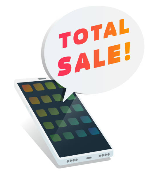 Telephone with total sale text in bubble Smartphone with total sale text in bubble total help stock illustrations