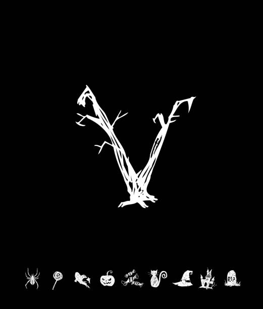 Halloween poster Hand drawn Halloween illustration graffiti letter v stock illustrations